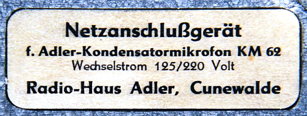 ADLER, KM 62, Netzanschlußgerät Typ II, 001