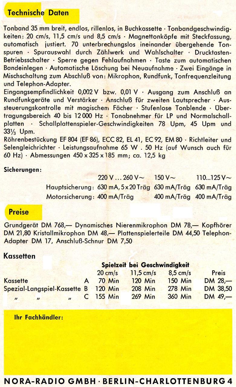 T5, Daten aus Werbeschrift