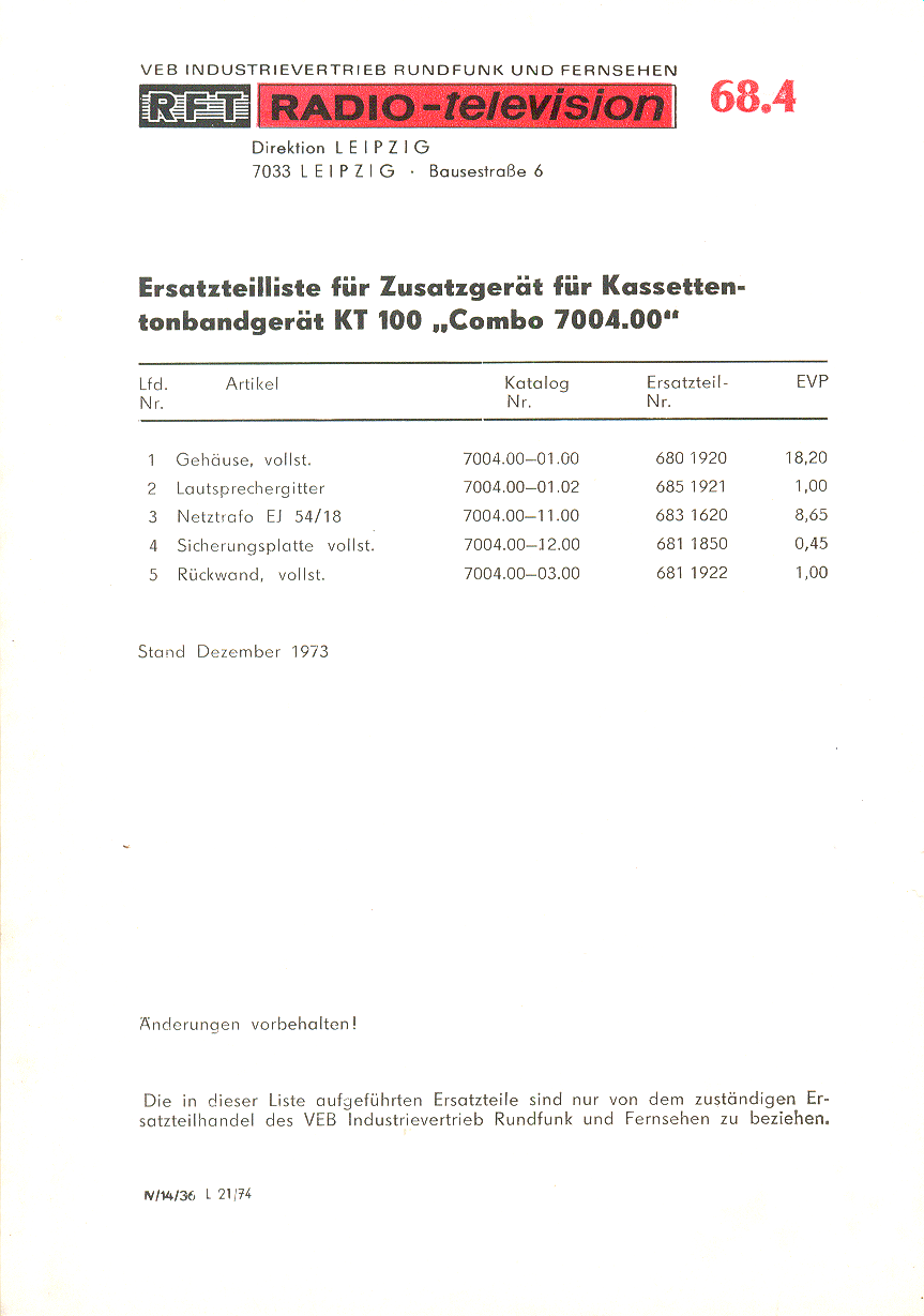 68.4 KT100 Zusatzgerät