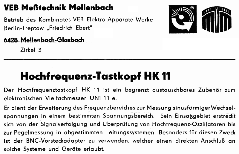 MTM UNI 11e, HF-Tastkopf, BDA 001