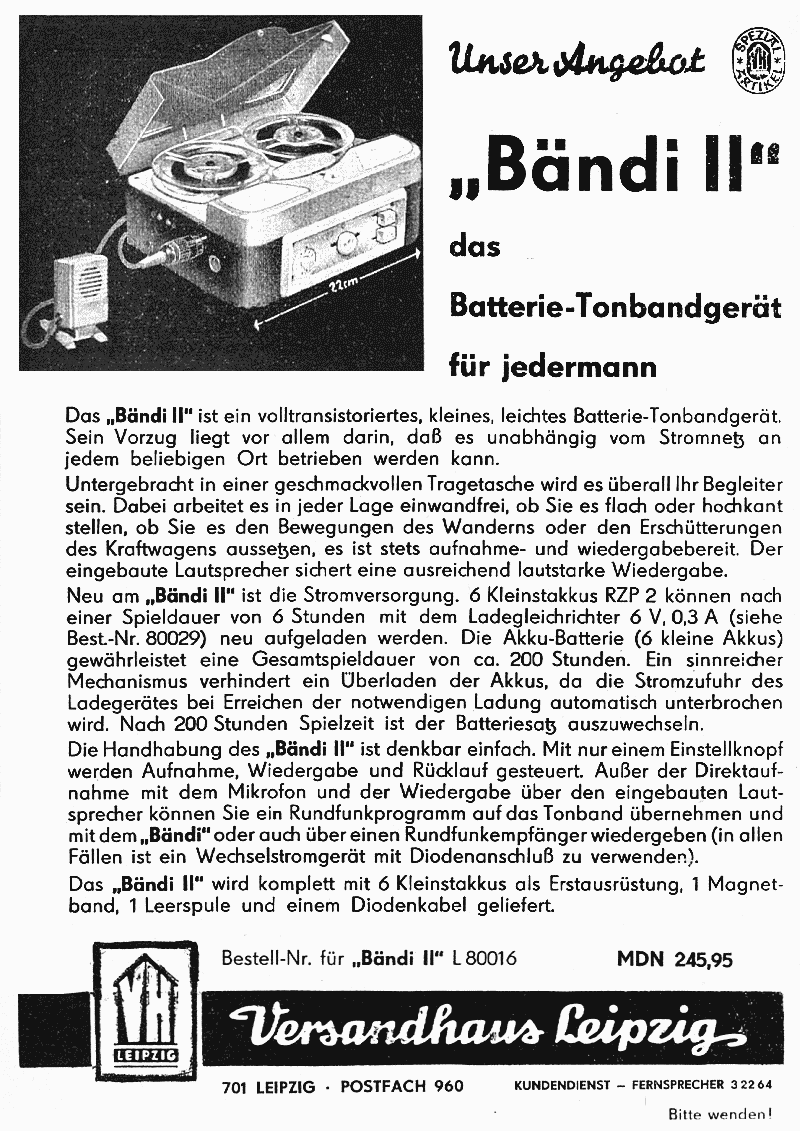 BÄNDI II, 01 Offerte VHL