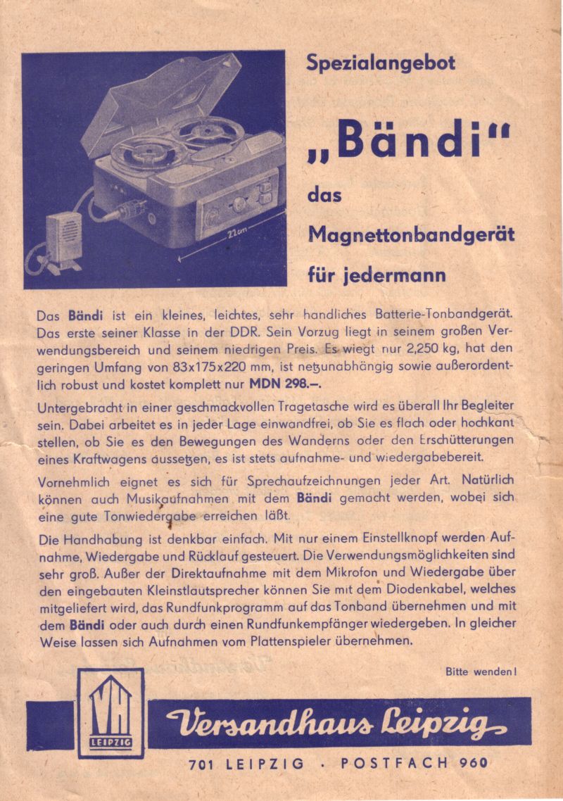 Bändi (I), Versandhausofferte 01