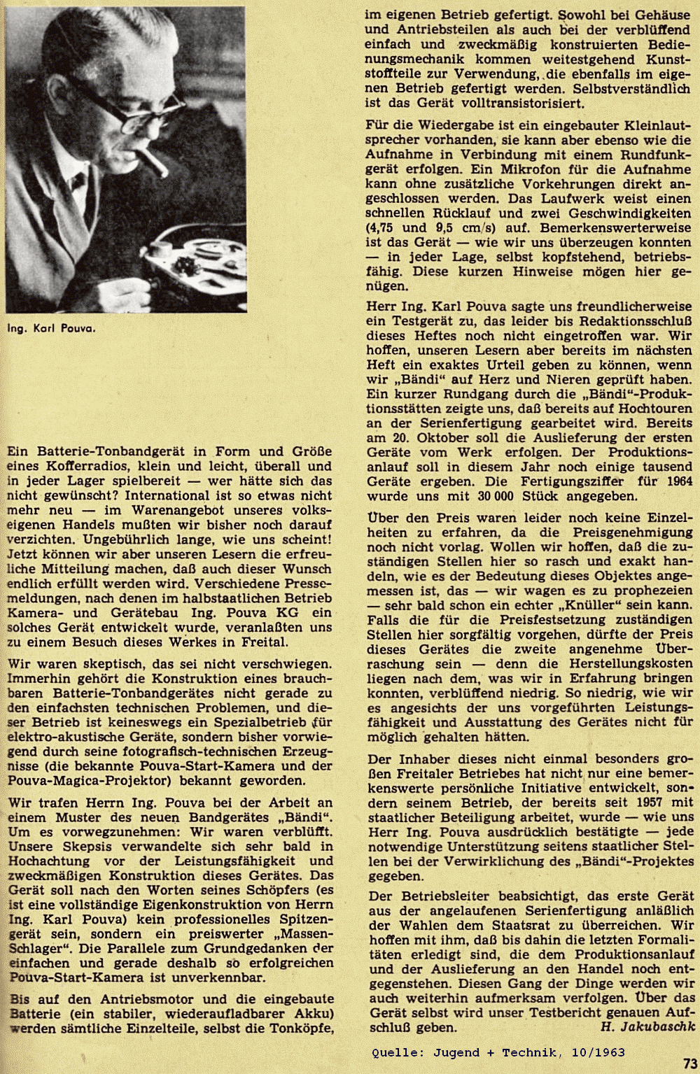 Bericht 03-2, BÄNDI Vorseriengerät, J+T, Oktober 1963