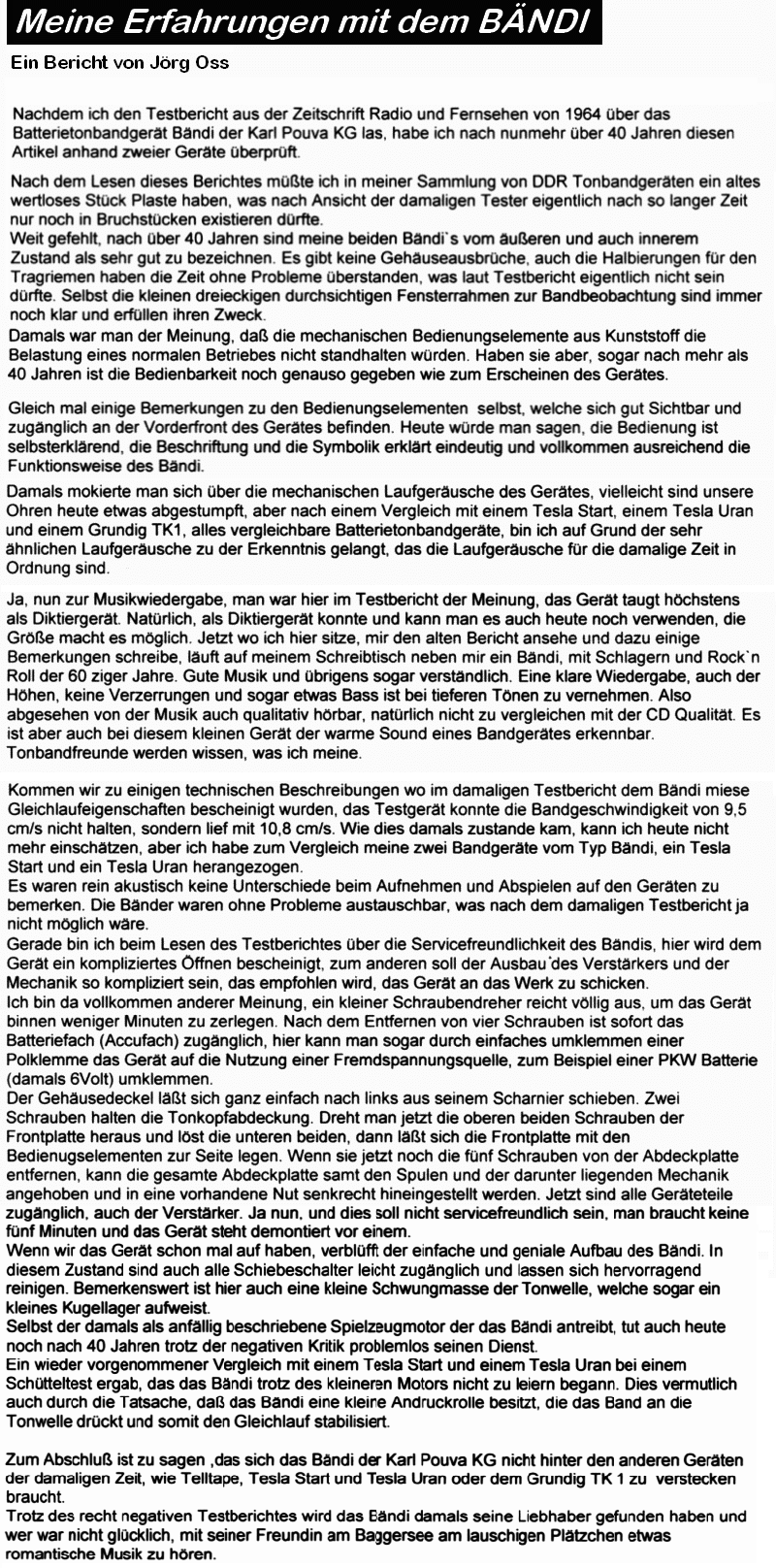 BÄNDI, Testbericht 3, aus dem realen Erleben eines Anwenders!