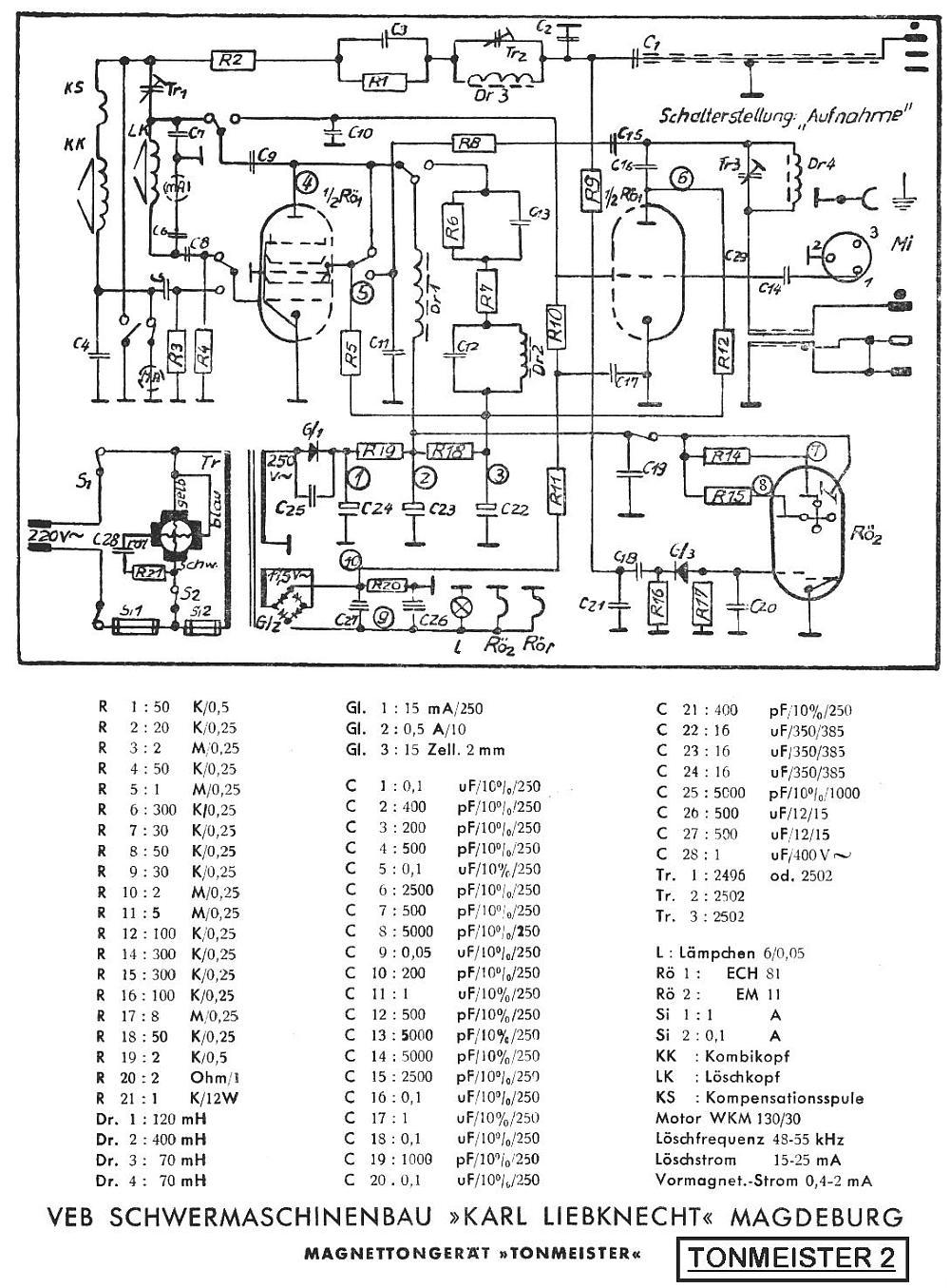 Schaltbild mit Stückliste TM2