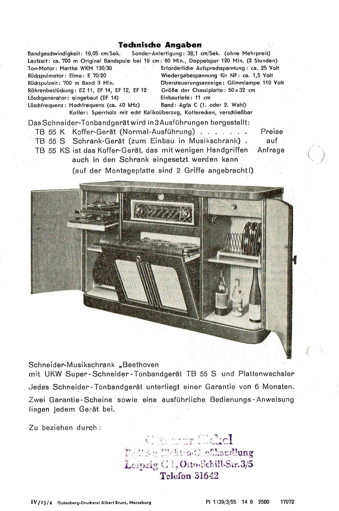 SCHNEIDER, TB 55, Prospektblatt, S2