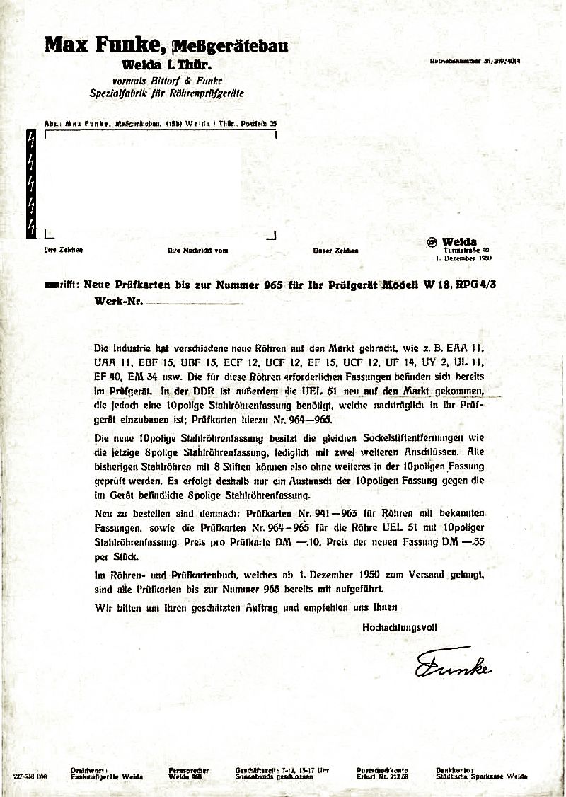 Kundenanschreiben vom Dez.1950